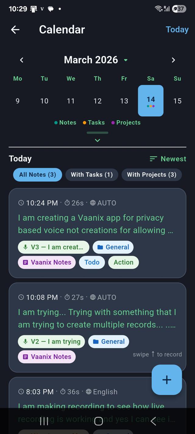 Vaanix Calendar View with Dot Indicators