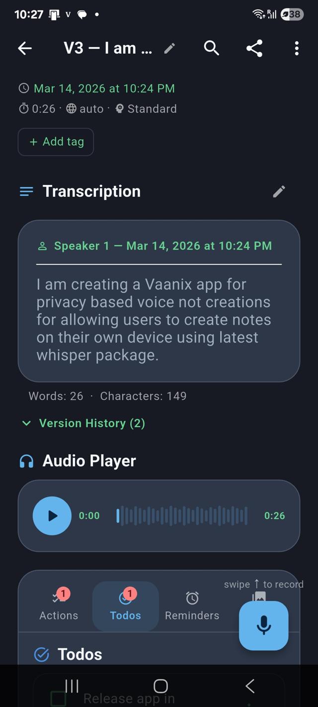 Vaanix Note Detail with Extracted Tasks