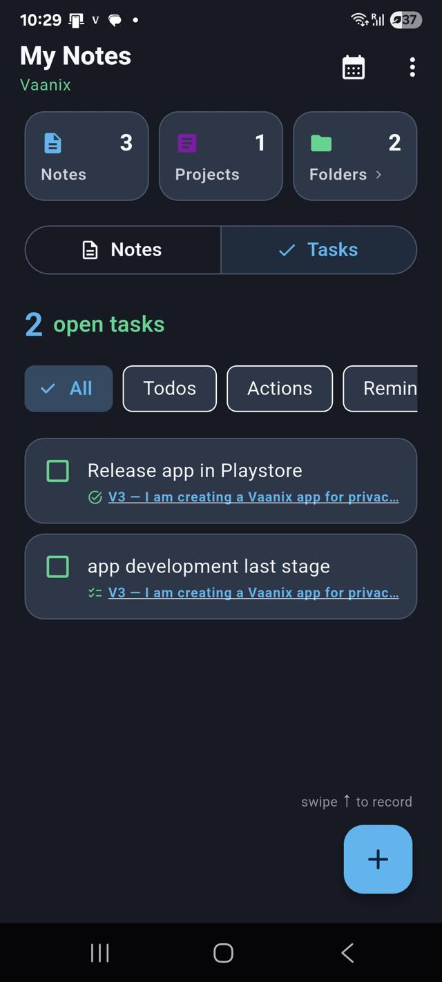 Vaanix Aggregated Tasks View